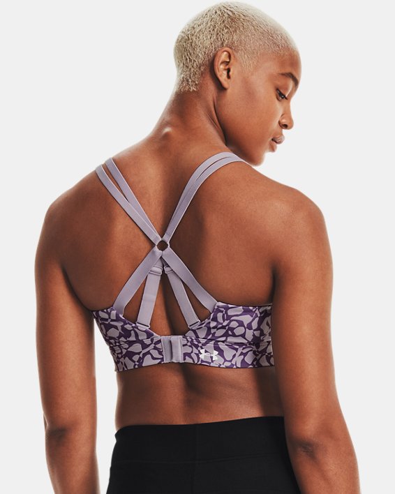 Women's HeatGear® High Printed Sports Bra, Purple, pdpMainDesktop image number 5